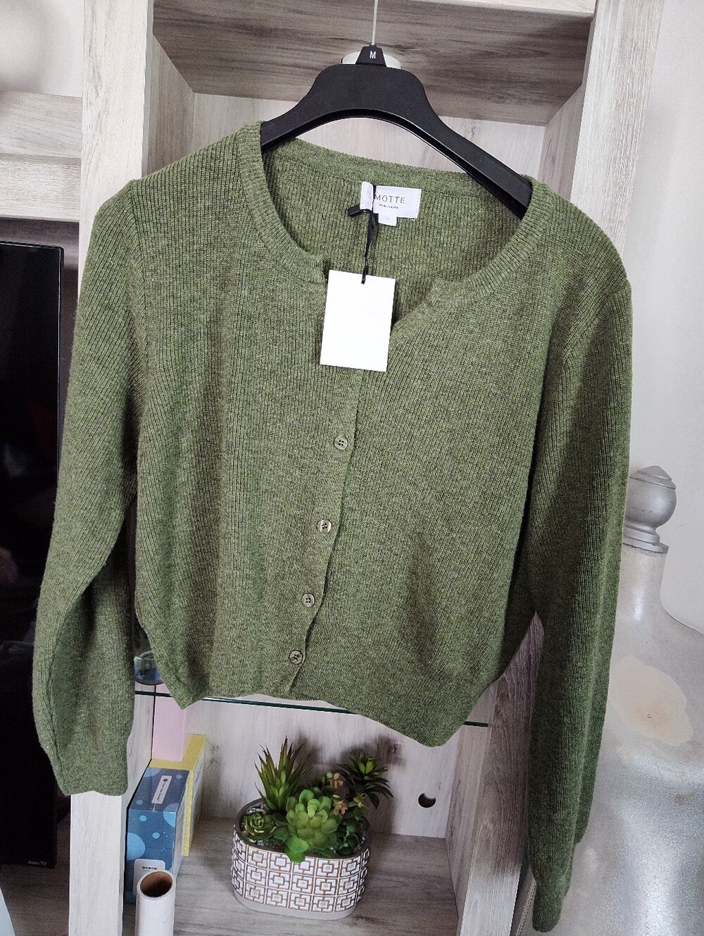 Motte Sweater Olive Green Button-Front Women's SZ L New With Tags